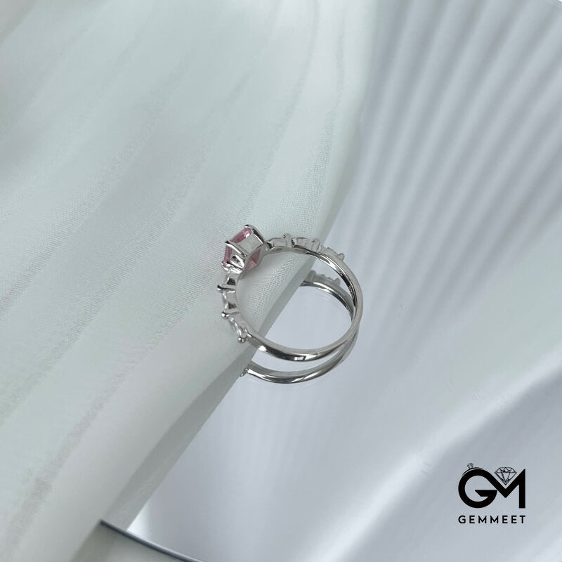 S925 Sterling Silver Square Pink Zircon Ring