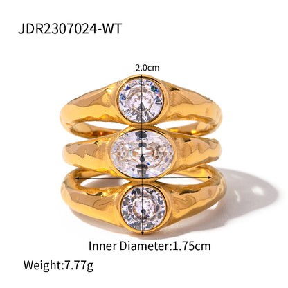 Stainless Steel Three-layer Zircon Ring