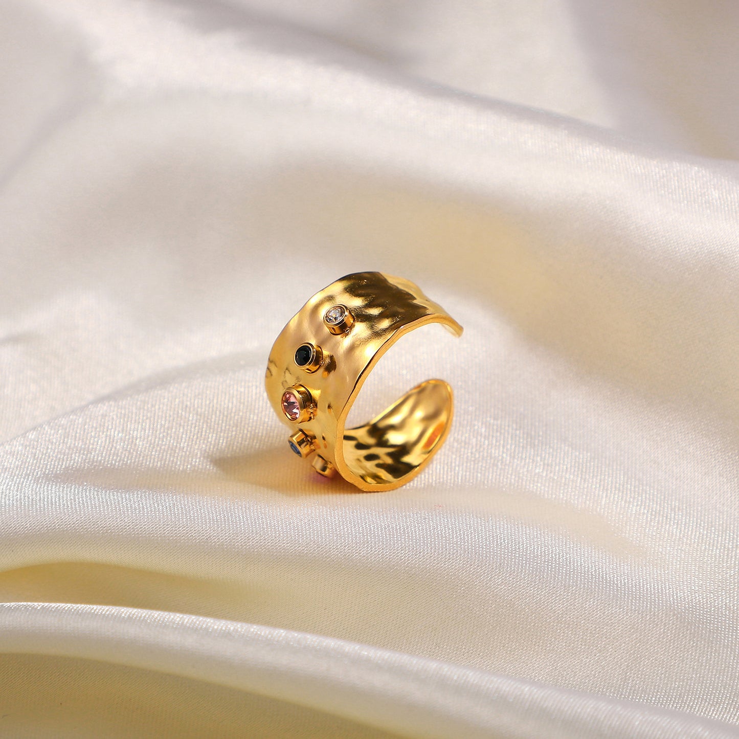 Colored Stone Open Gold Plated Ring