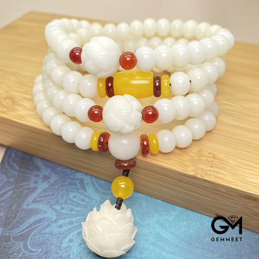 108 White Jade Bodhi Bracelet