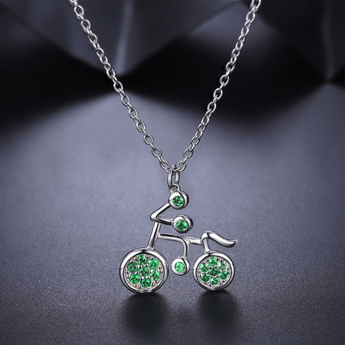 White Gold Bike Shape Mutil Emerald Chain