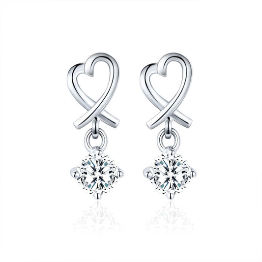 White Gold Hollow Heart Shape Drop Earrings