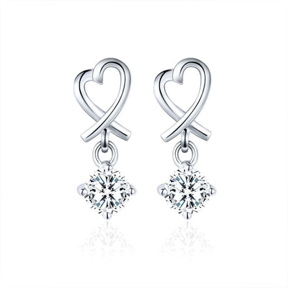 White Gold Hollow Heart Shape Drop Earrings