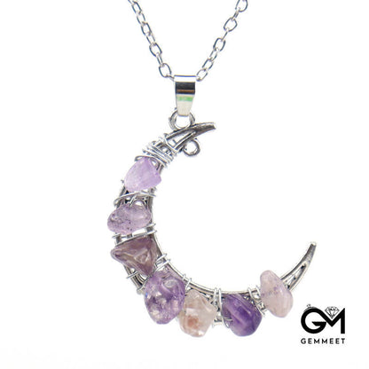 Colorful Crystal Moon Pendant Necklace