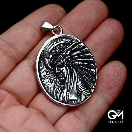 Stainless Steel Indian Chief Pendant for Men