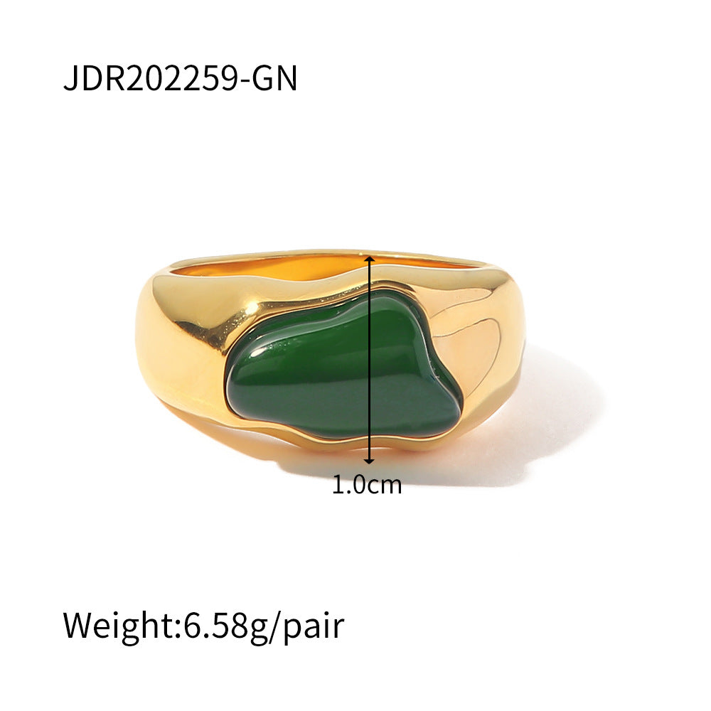 Stainless Steel Colored Natural Stone Ring