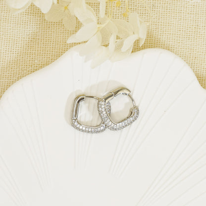 White Gold Full Stones Square Hoop Earrings