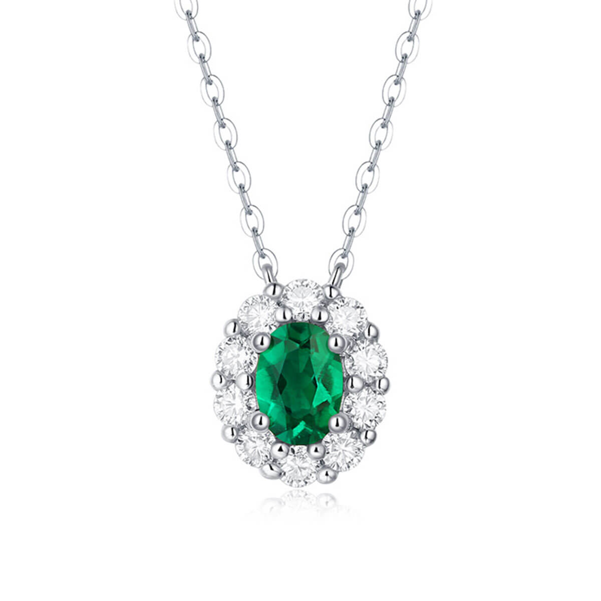 Oval Cut Emerald Halo Pendant Chain