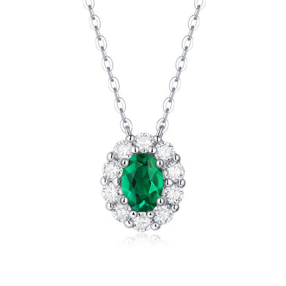 Oval Cut Emerald Halo Pendant Chain