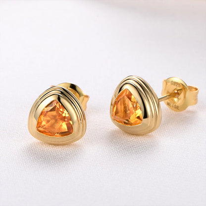 Gold Triangle Yellow Sapphire Stud Earrings