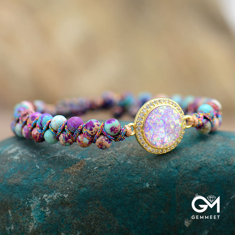 Purple Imperial Stone Opal Double Layer Hand Woven Bracelet