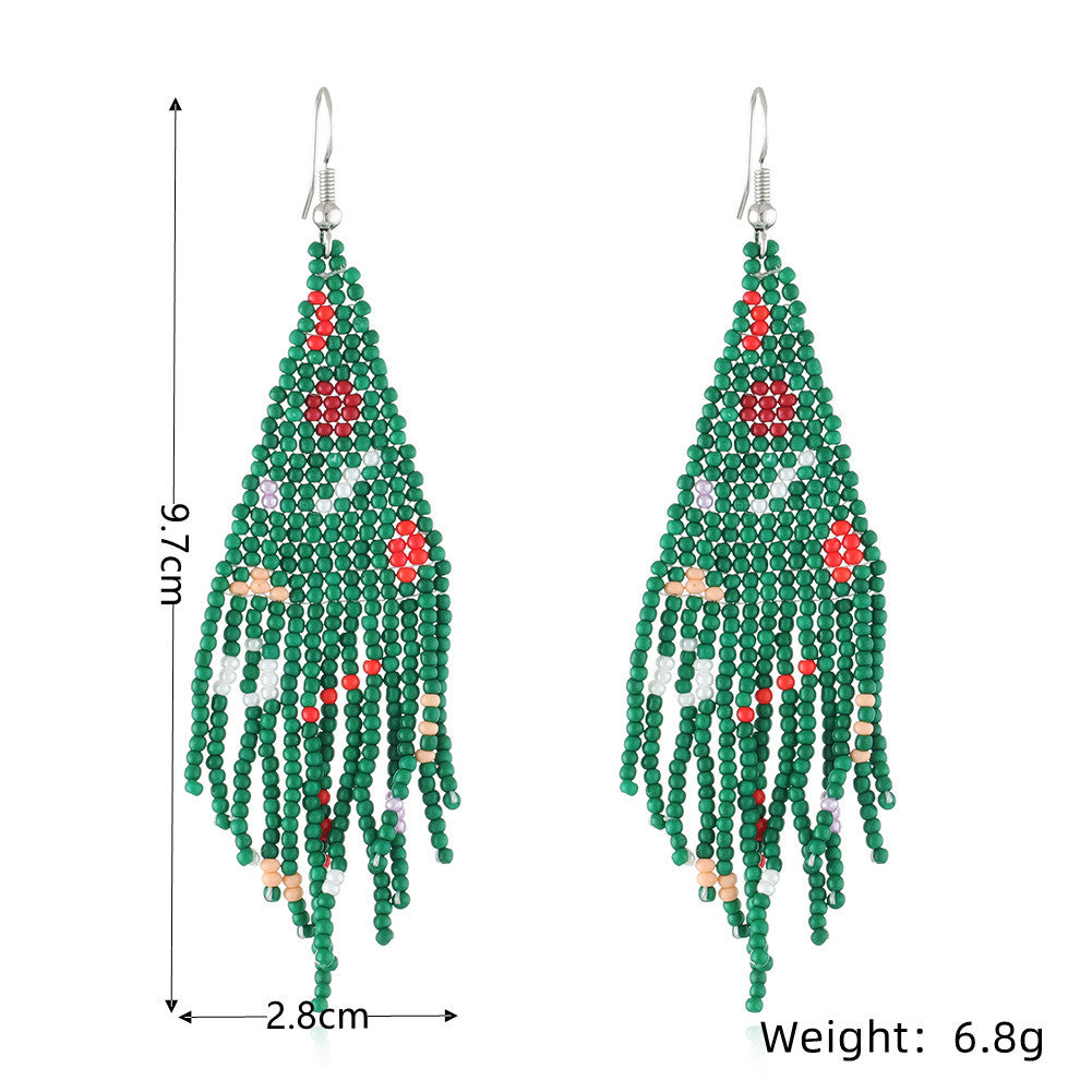 Christmas Tassel Earrings Handwoven Christmas Tree Santa Claus Bead Earrings