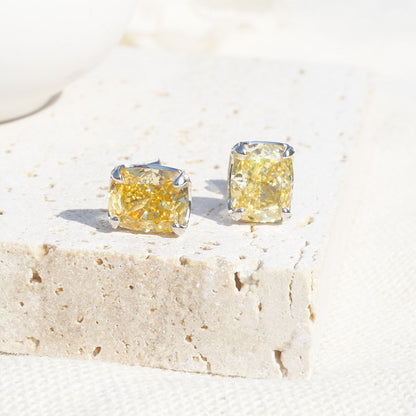 White Gold Square Yellow Sapphire Stud Earrings