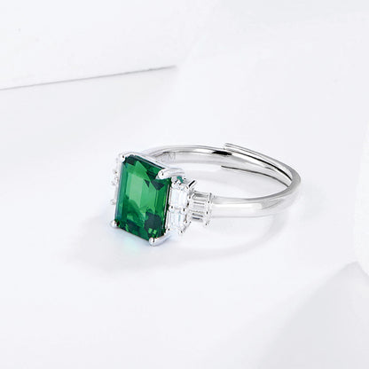 White Gold Square Emerald Gem Signet Ring with Prong Setting Stones