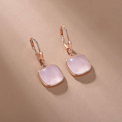 Rose Gold Square Pink Gem Dangle Earrings