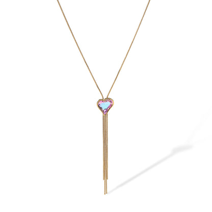 Simple Heart & Square Tassel Pendant Necklace