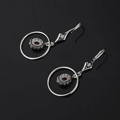 White Gold Olives Shape Ruby Gem Halo Dangle Earrings