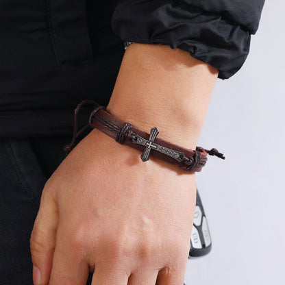 Hand-woven Leather Simple Pull Adjustment Vintage Leather Bracelet