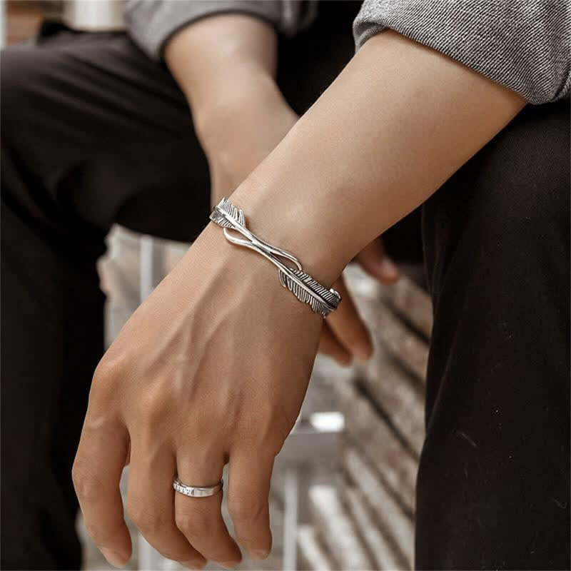 Men's Silver Charm Feather Bracelet