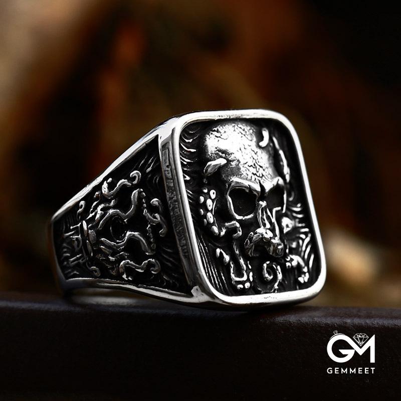 Vintage Viking Stainless Steel Octopus Skull Ring