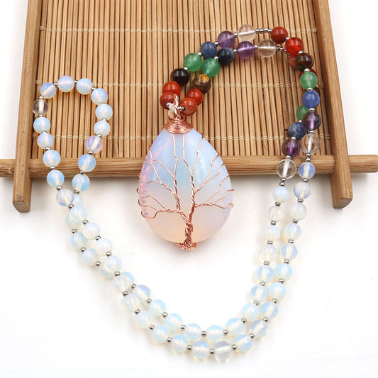 Opal Tree Of life Beaded Healing Necklace