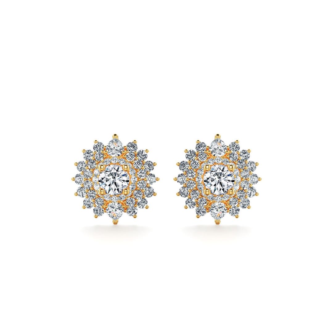 Golden Sunflower Moissanite Full Stones Stud Earrings