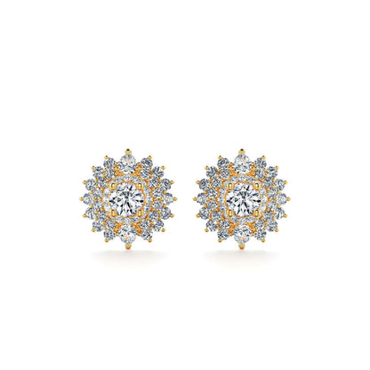 Golden Sunflower Moissanite Full Stones Stud Earrings