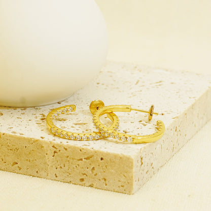 Golden White Stones Hoop Earrings