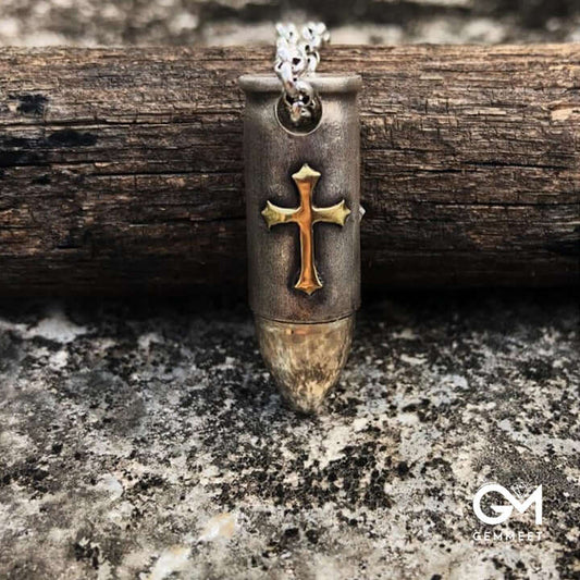 Cross Skull Bullet Amulet Necklace