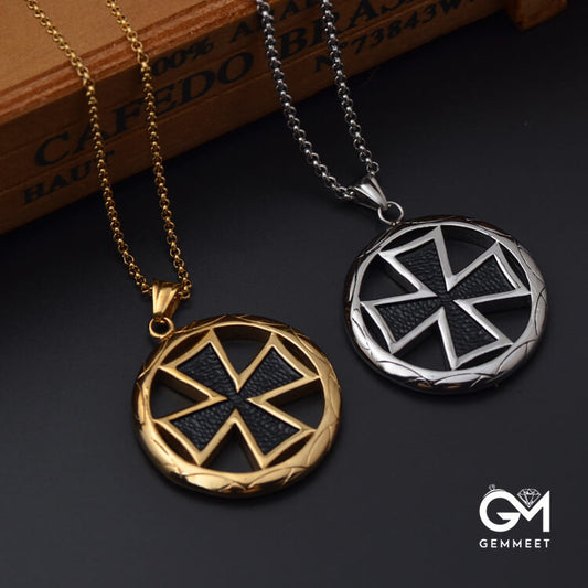 Round Brand Circle Cross Stainless Steel Necklace