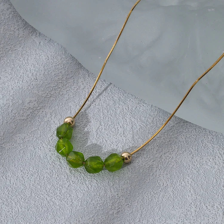 Natural Prehnite Beaded Stainless Steel Necklace