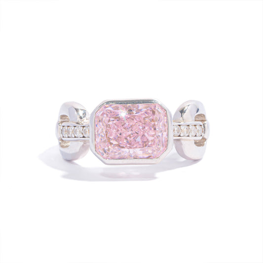 White Gold Bezel Setting Pink Gem Retro Ring