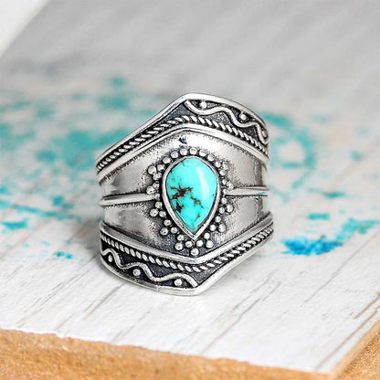 Boho Style Water Drop Turquoise Reki Ring