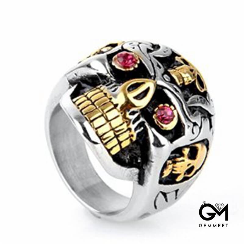 Motorcycle Wind Red Zircon Eye Skull Ring for Men