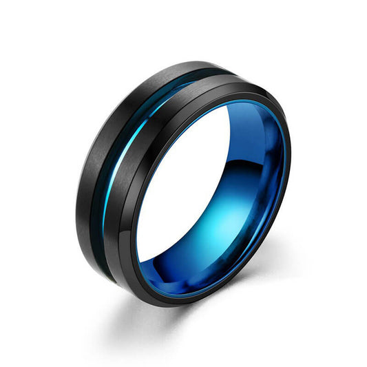 Men's Minimalism Blue Hoop Black Band Ring