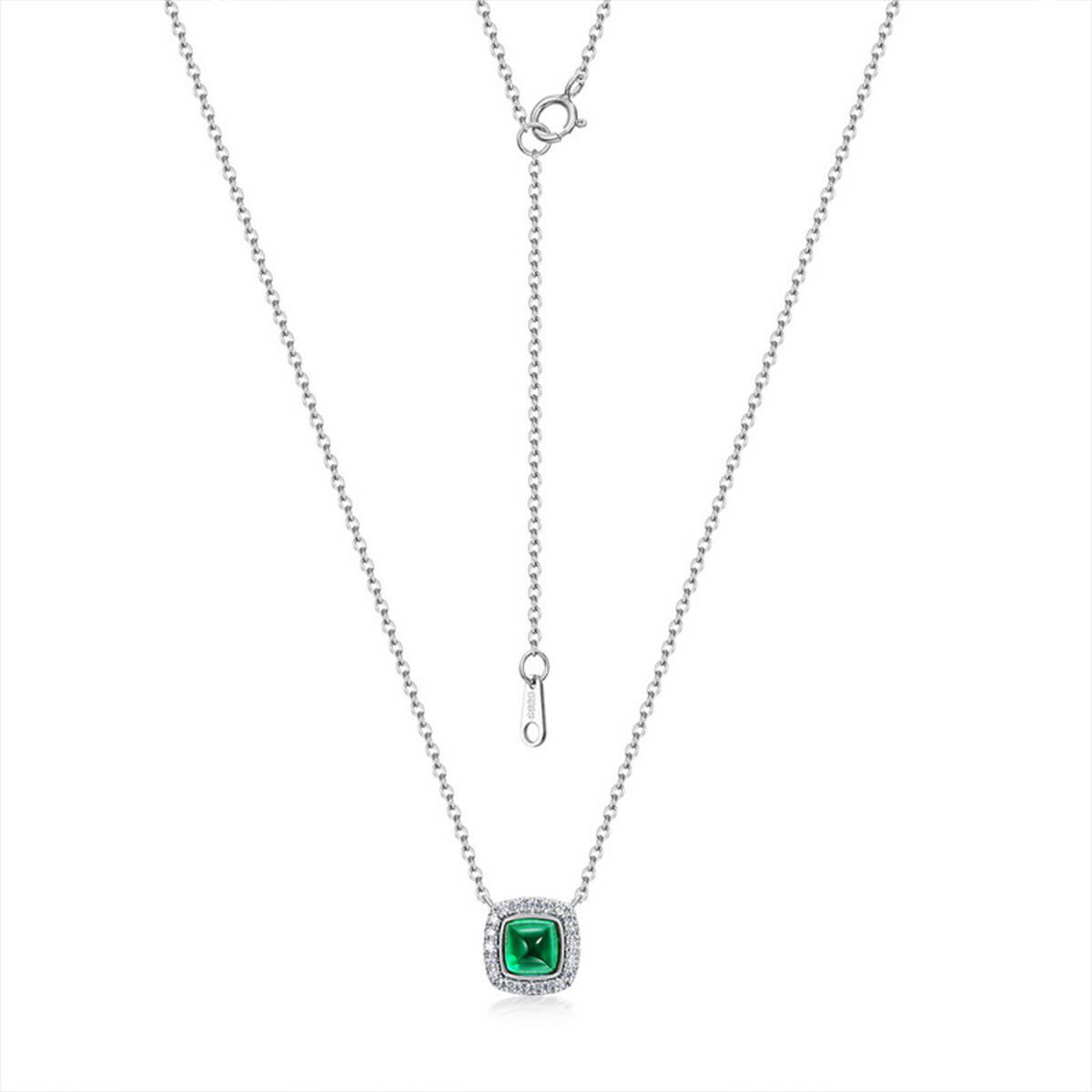 White Gold Cushion Shape Halo Emerald Chain