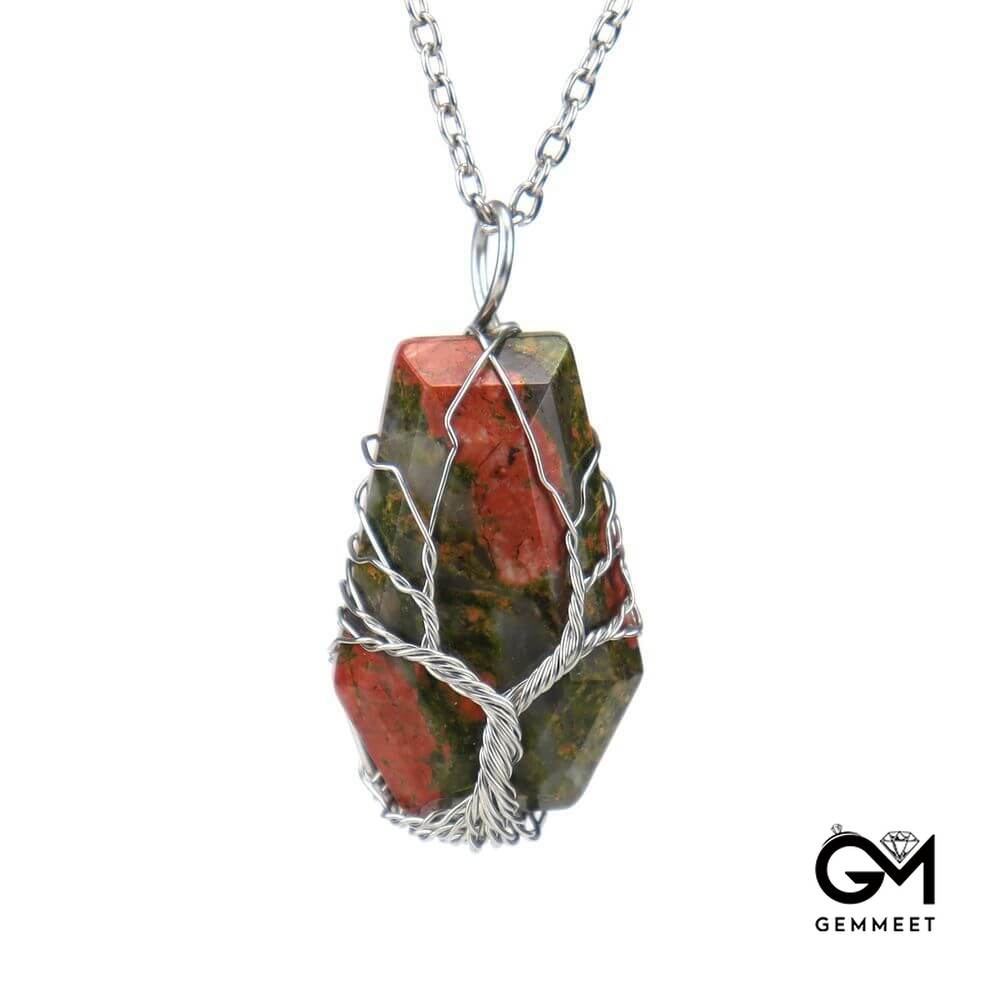 Octahedral  Crystal Tree of Life Necklace