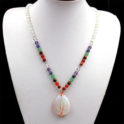 Opal Tree Of life Beaded Healing Necklace