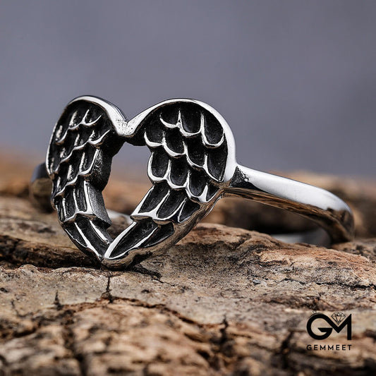 Vintage Simple Wings Stainless Steel Ring