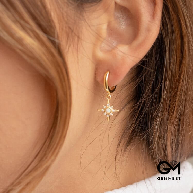 Opal White Zircon Eight Pointed Star Earrings