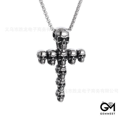 Vintage Cross Alloy Skull Necklace