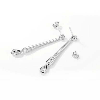 White Gold Full Stones Stick & Drip Drop Earrings