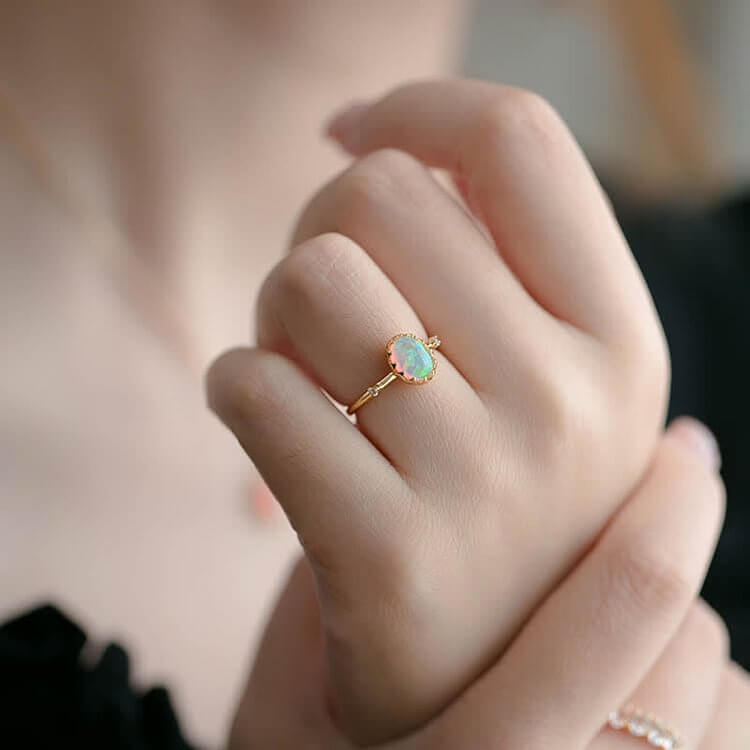 Retro Gold Opal Adjustable Ring