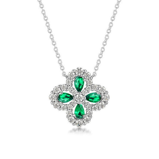 Hollow Four-leaf Clover Emerald Chain
