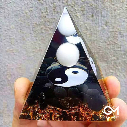 Obsidian with White Jade Healing Orgone Pyramid