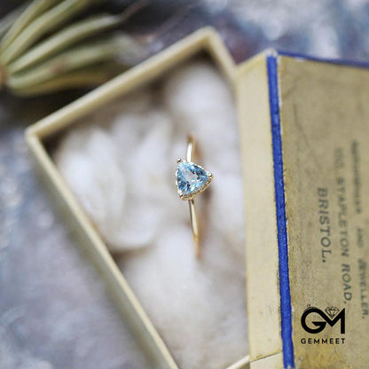 Blue Topa Triangle Cut Gold Plated Ring