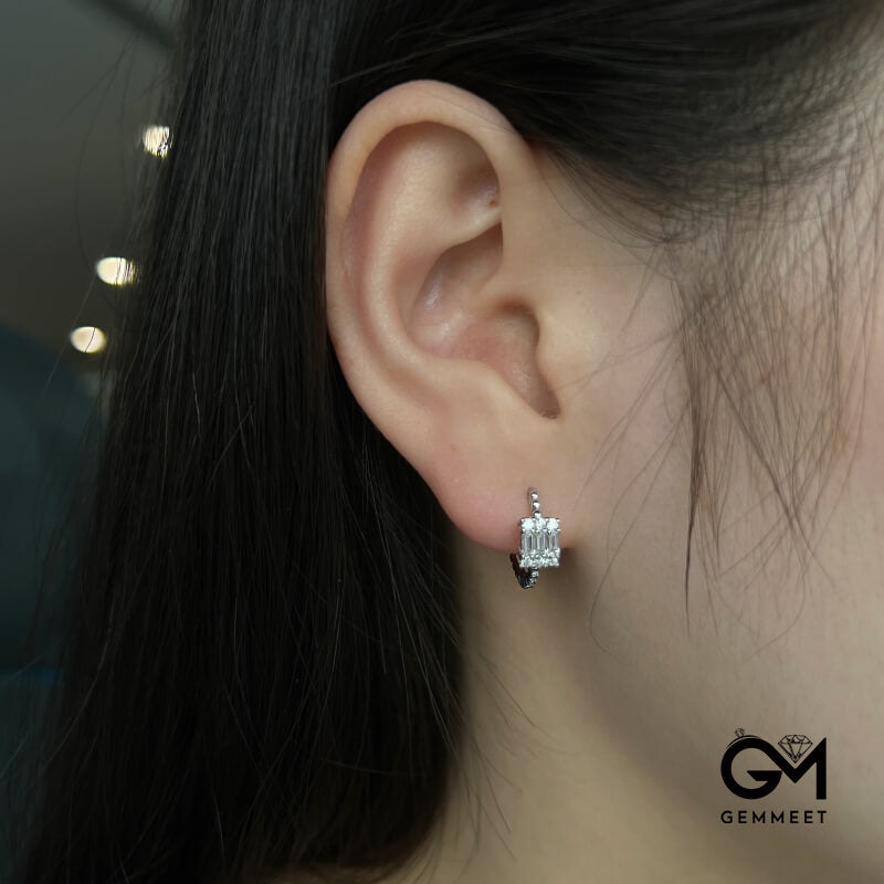 S925 Sterling Silver Rectangular T Square Zircon Earrings