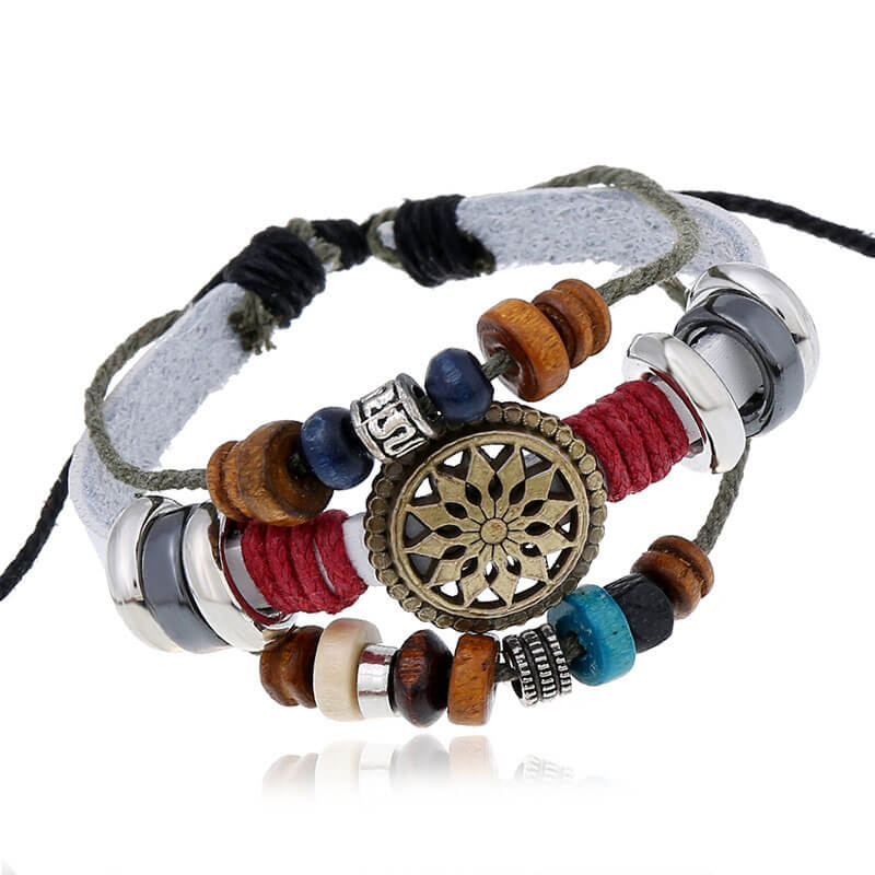 Retro Personality Cowhide Fashion Temperament All-match Beaded Leather Bracelet