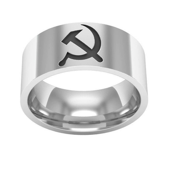 Hammer and Sickle Pattern Titanium Steel Ring