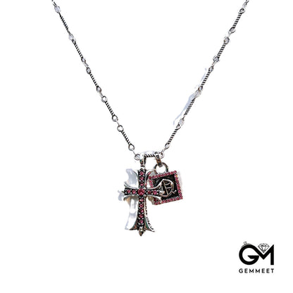 Vintage Cross Square Zircon Pendant Necklace